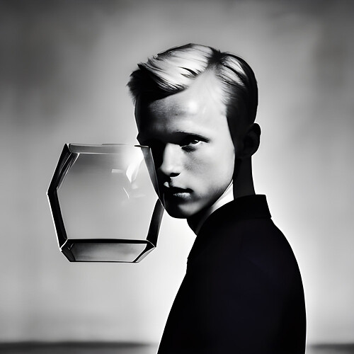 colorpop-style-minimalistic-central-composition-12-year-old-blond-boy-sits-in-a-glass-cube-floatin-862994024