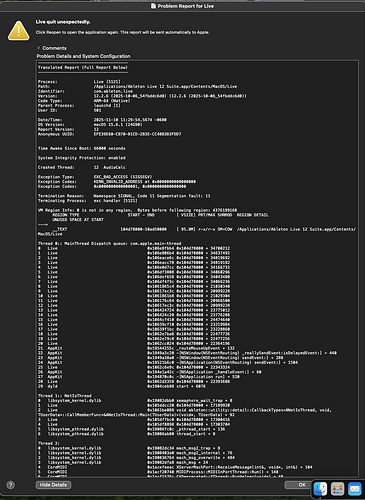 Problem Report Live when trying to select Analog Keys as Input Device in Ableton Settings Audio