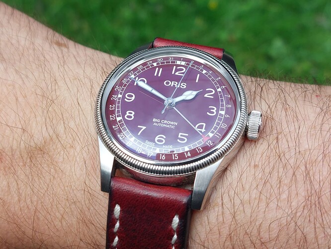 Oris, Big Crown Pointer Date, automatic + handwind, 40 mm, band Sciolina Bordeaux