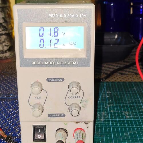 Nu de ampere iets hoger naar 0,12 amp