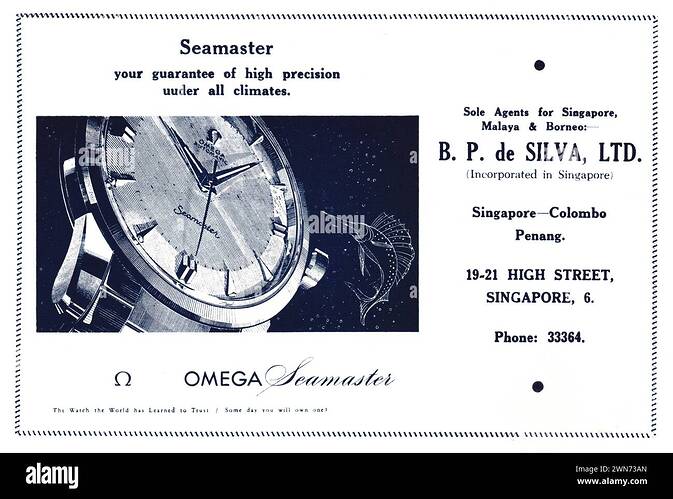 an-old-advertisement-in-a-singapore-cricket-association-brochure-in-1958-for-the-swiss-made-omega-seamaster-watch-2WN73AN
